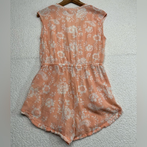 rhythm Women’s Sleeveless Romper Size Medium Orange Floral + Pockets 100% Cotton - Picture 3 of 8